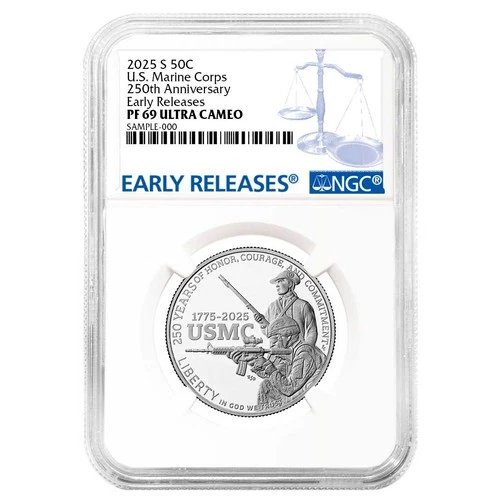 2025-S Proof Clad 50c U.S. Marine Corps 250th Anniversary Commemorative NGC