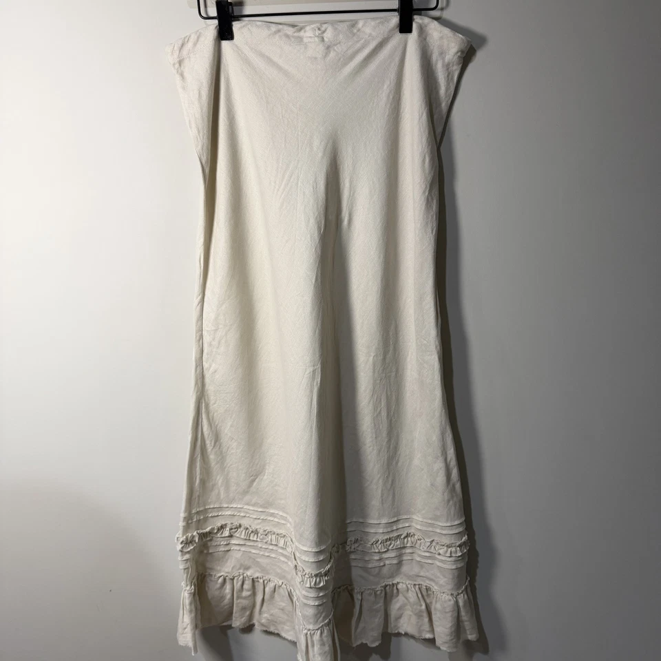 Falda Midi De Colección Y2K Lino Dobladillo Crudo Volantes Talla 8 M L Crema Boho CottageCore Hada Foto 2 de 4