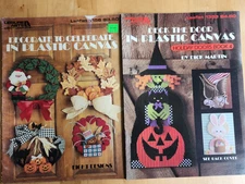 2 books: plastic canvas door decorations Christmas Halloween 11 designs