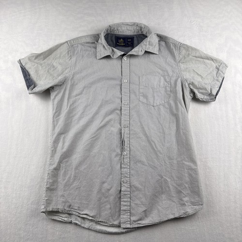 Rugby University Mens Medium Button Shirt Short Sleeve White Black Micro Dots
