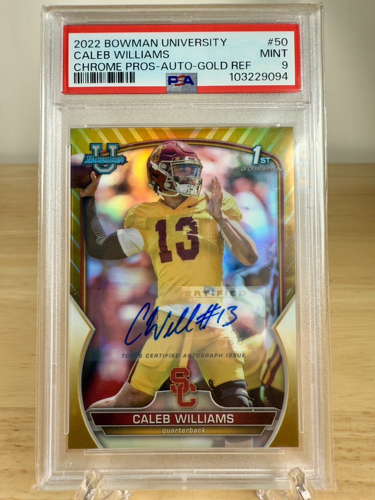 2022 BOWMAN U CHROME PROSPECTS AUTO GOLD REFRACTOR CALEB WILLIAMS 4/50 PSA 9