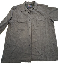 Pendleton Board Shirt Mens L Gray Wool Flannel Loop Collar Flap Pockets