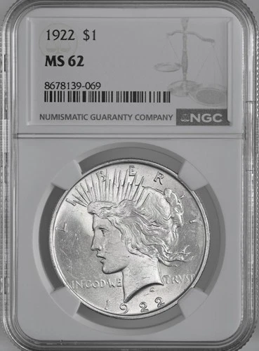 1922-P  $1 PEACE SILVER DOLLAR  "PHILADELPHIA MINT"  NGC MS62 #8678139-069