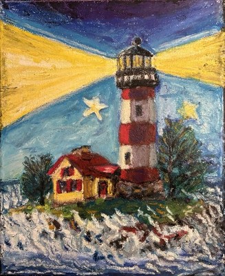 Lighthouse At Dusk With Lights And Shadows Classroom Project  Canvas Wall Art