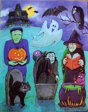 Vintage Gibson Halloween Stickers: Witch, Frankenstein, Dracula, Ghost, Cat, Bat