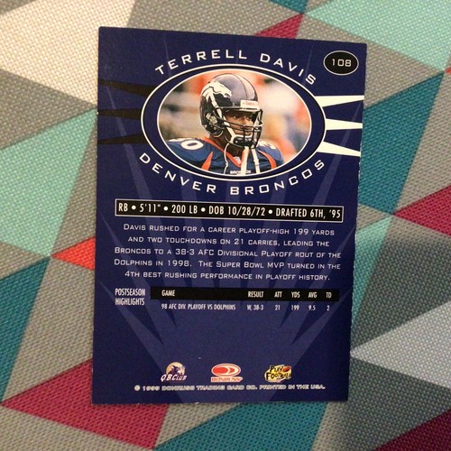 Terrell Davis #108 Broncos HOF 1999 Donruss Preferred QBC Platinum Blue Version - Bild 2 von 2