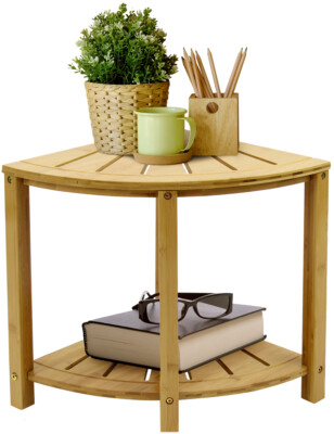 Sorbus Corner Shower Bench Stool with Shelf - 2-Tier Waterproof Bamboo Seat