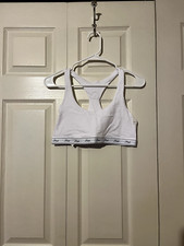 Victoria  s Secret PINK White Cotton Logo Racerback Bralette  Size LARGE  NWT 