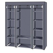 Portable Closet Wardrobe Clothes Rack Storage Organizer W/Shelves Fabric, Grey