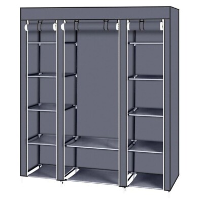Portable Closet Wardrobe Clothes Rack Storage Organizer W/Shelves Fabric, Grey