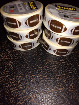 6 ROLLS 3M  SCOTCH EXPRESSION WASHI TAPE 10.9 Yards. FOOTBALLS NEW SEALED