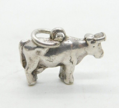 Sterling Silver Simple Standing Cow Charm Pendant Vintage c1970