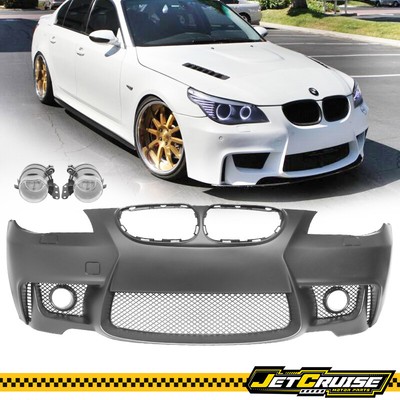 Fits 04-10 BMW E60 5-Series 1M Style Front Bumper Conversion Cover w/ Fog Lights