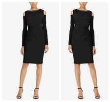 RALPH LAUREN EMBELLISHED NECK COLD SHOULDER JERSEY SHEATH DRESS Sz 4 NWT $ 180