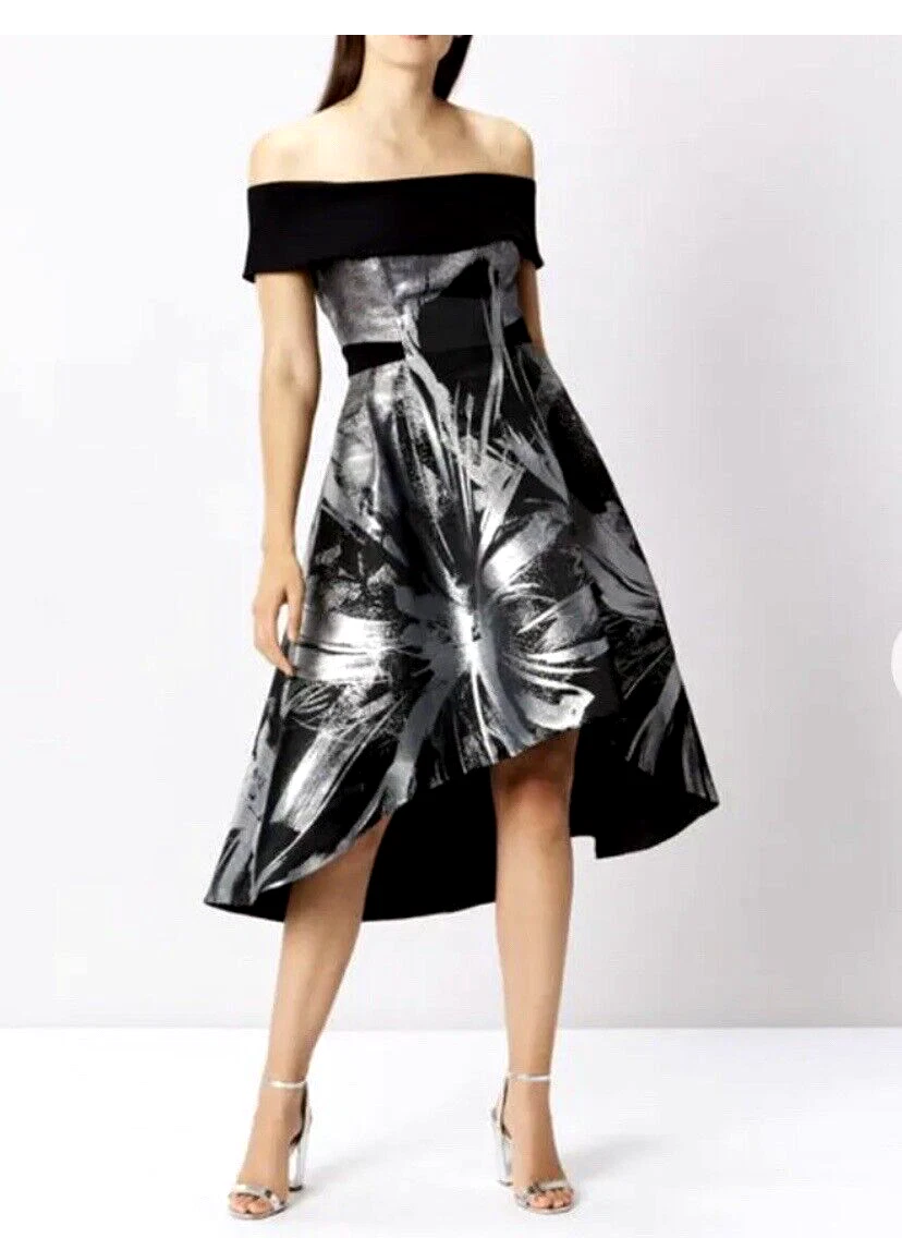 Black and silver top high low dress