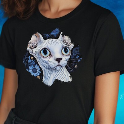 Frauen T-Shirt Sphynx Katze Motiv Baumwolle Größe S bis 3XL