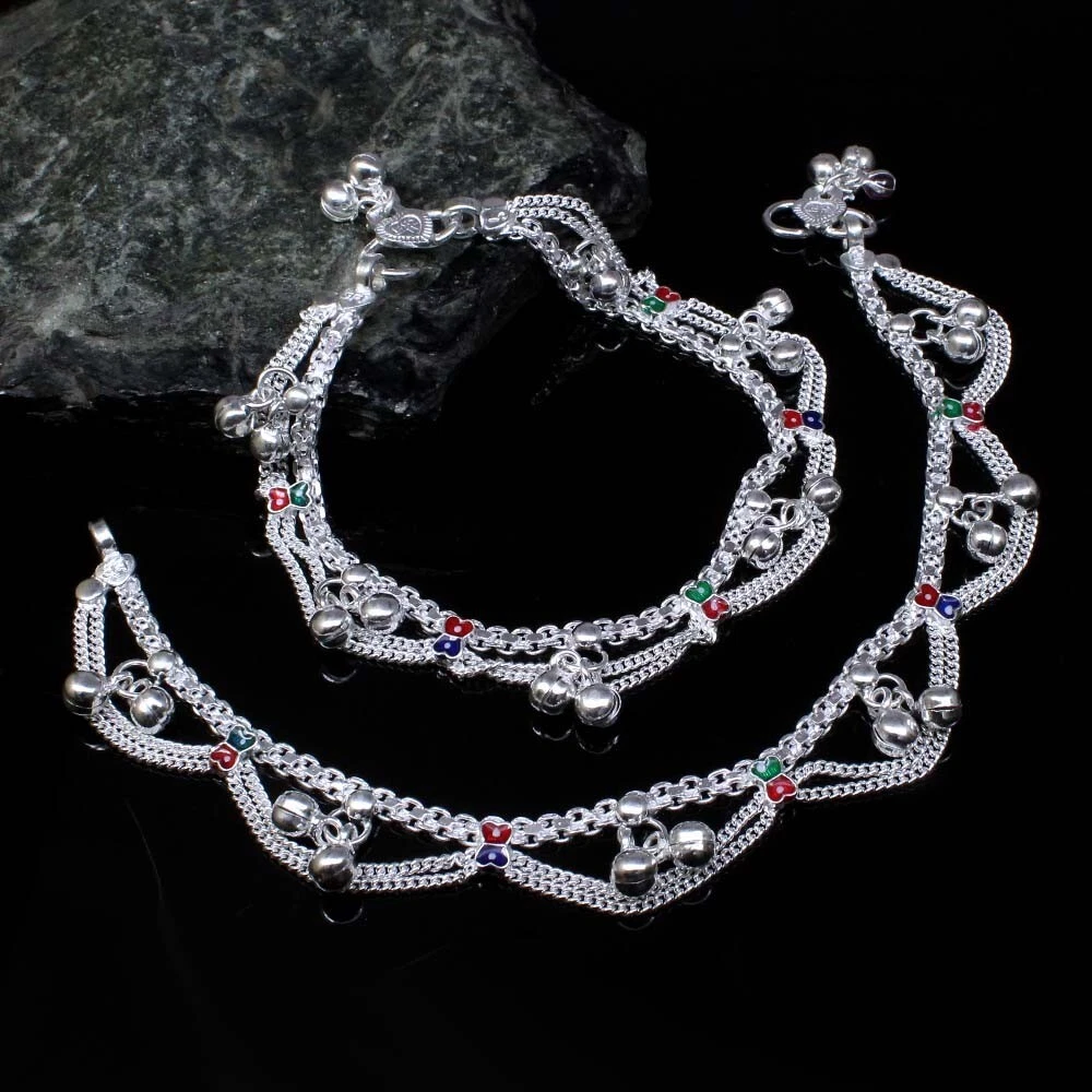 Cute Real Solid Silver Jewelry Kids Anklets chain foot baby