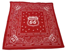 Rare Phillips 66 Red White Bandana Logo Gas Pumps Paisley Design Kerchief Scarf
