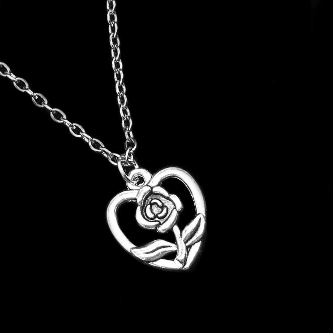 Collana ciondolo amore floreale fiore cuore rosa + sacchetto omaggio foto 2