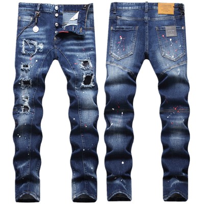 Jeans DSQ Slim Ripped Patch Elastic Paint Splash Beggar Trousers Tide Pants