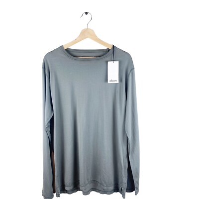 Albam Men's T-Shirt Loose Fit Long Sleeve 100% Cotton Gray Medium New