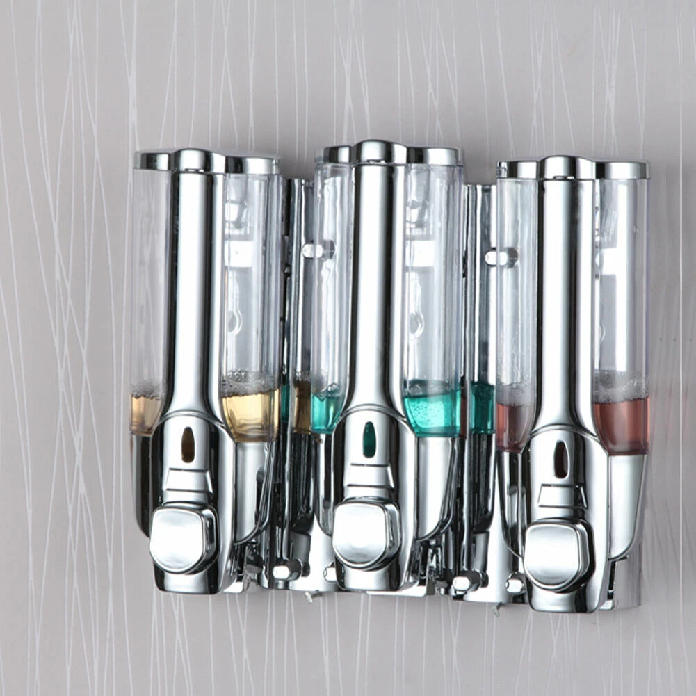 3 Chamber Shower Soap Dispenser Shampoo Conditioner Gel Liquid Soap Wall Mount