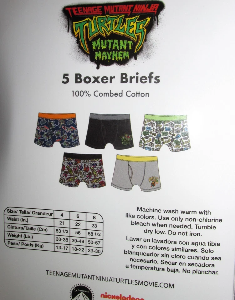 PACK DE 5 CALZONCILLOS BOXER TMNT Mutant Mayhem de algodón para niños (talla 6) NUEVOS EN PAQUETE Foto 2 de 4