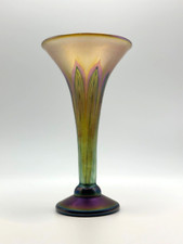 Steven Lundberg Glass Art  Iridescent Trumpet Vase  Signed 2005  Blown Glass