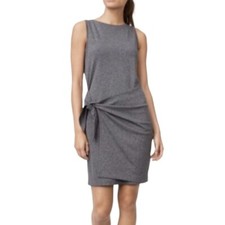 Club Monaco Women's Gray Stretch Dress Faux Wrap Self Side Tie Sheath Sz Small