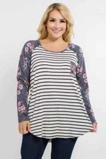 BE Stage Floral Striped Raglan Tunic PLUS SIZE 3XL