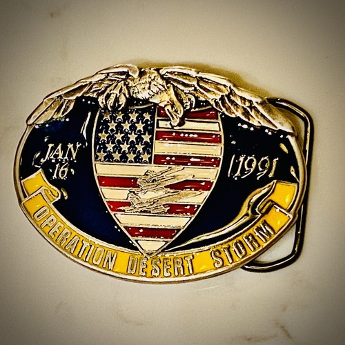 Operation Desert Storm Jan 16 1991 Belt Buckle Stars n Stripes - Picture 3 of 4