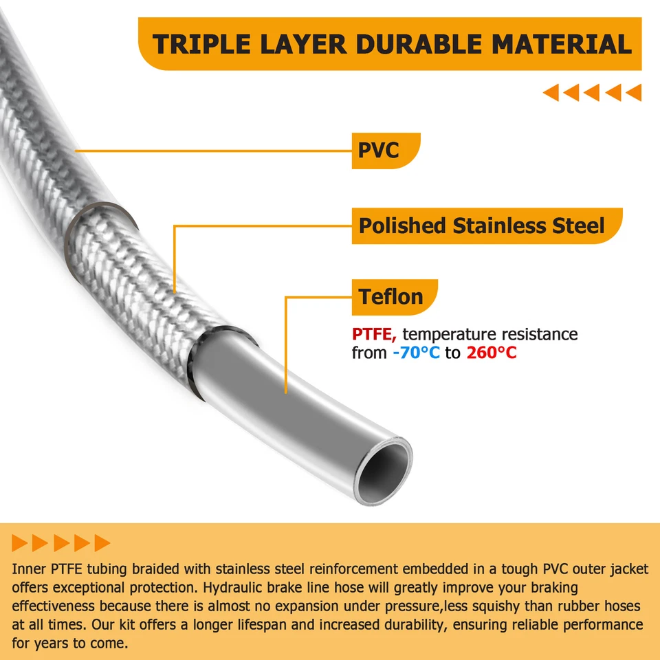 Kit de línea de freno delantero cromado no ABS +6" para Harley Softail Slim Dyna Super Glide Foto 4 de 4