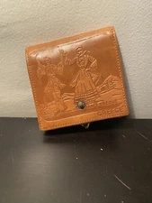 Vintage Dance Greque Vinyl Brown Change Purse Wallet 