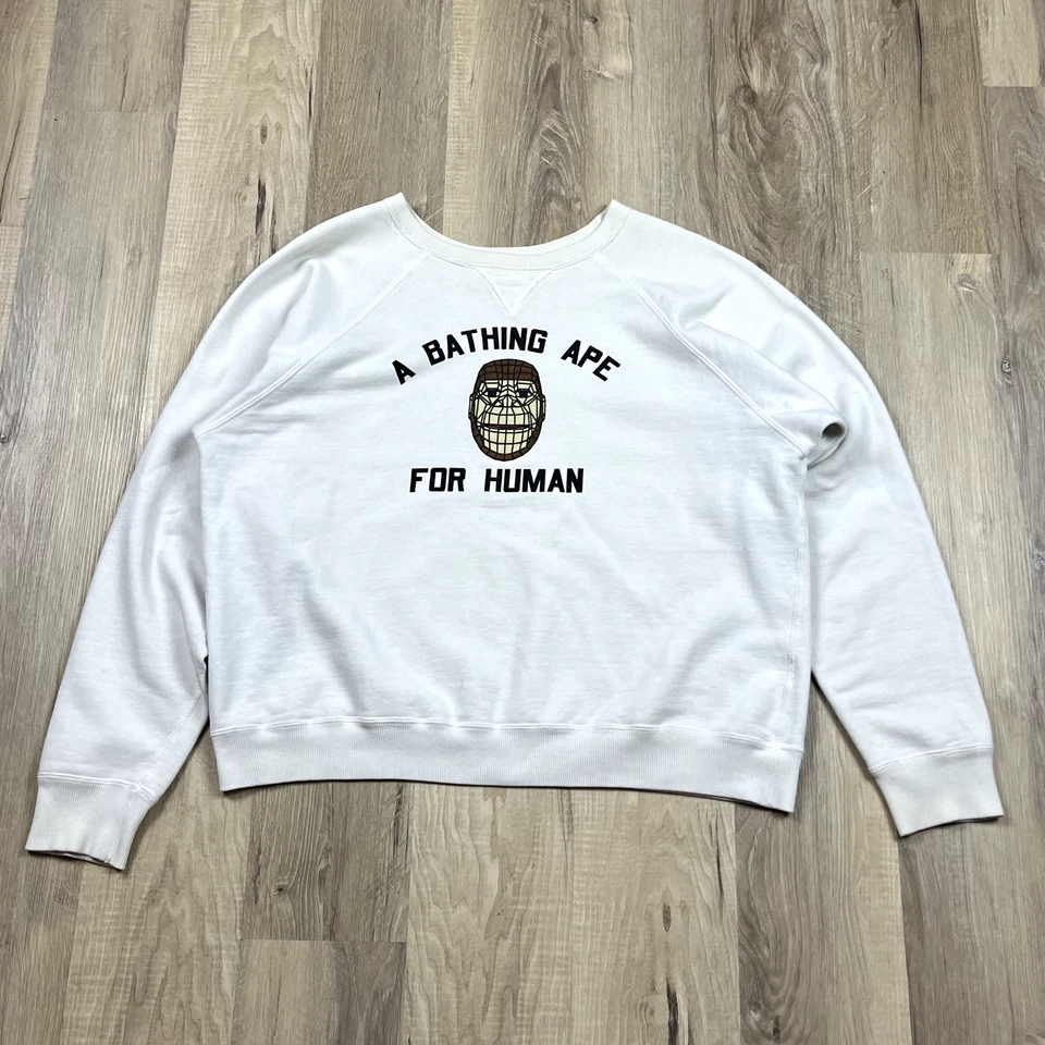VTG 90s Bape A Bathing Ape For Human Sweatshirt White Crewneck Medium Nigo - Image 2 of 4