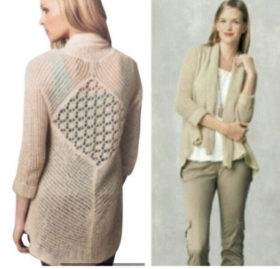 Cabi sz M Oatmeal Tan Open Front Cardigan Sweater Cotton Cabi sz M Oatmeal Tan Open Front Cardigan Sweater Cotton