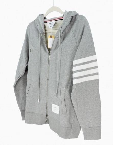 Felpa con cappuccio e zip Thom Browne grigia classica loopback 4 bar nuova con etichette taglia 3 (media grande)