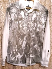 ROAR Men's Shirt Size L With Rhinestones And All Over Print RARE FIND - Read