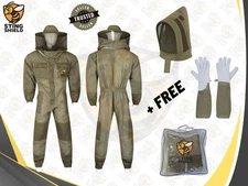 3 Layer Mesh Ventilated Beekeeping Suit Green Round Veil Bee Sting Protection XL