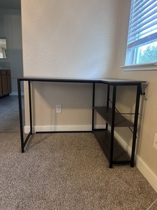 Black & Gray Desktop for Small Space Computer Desk with Storage Shelves