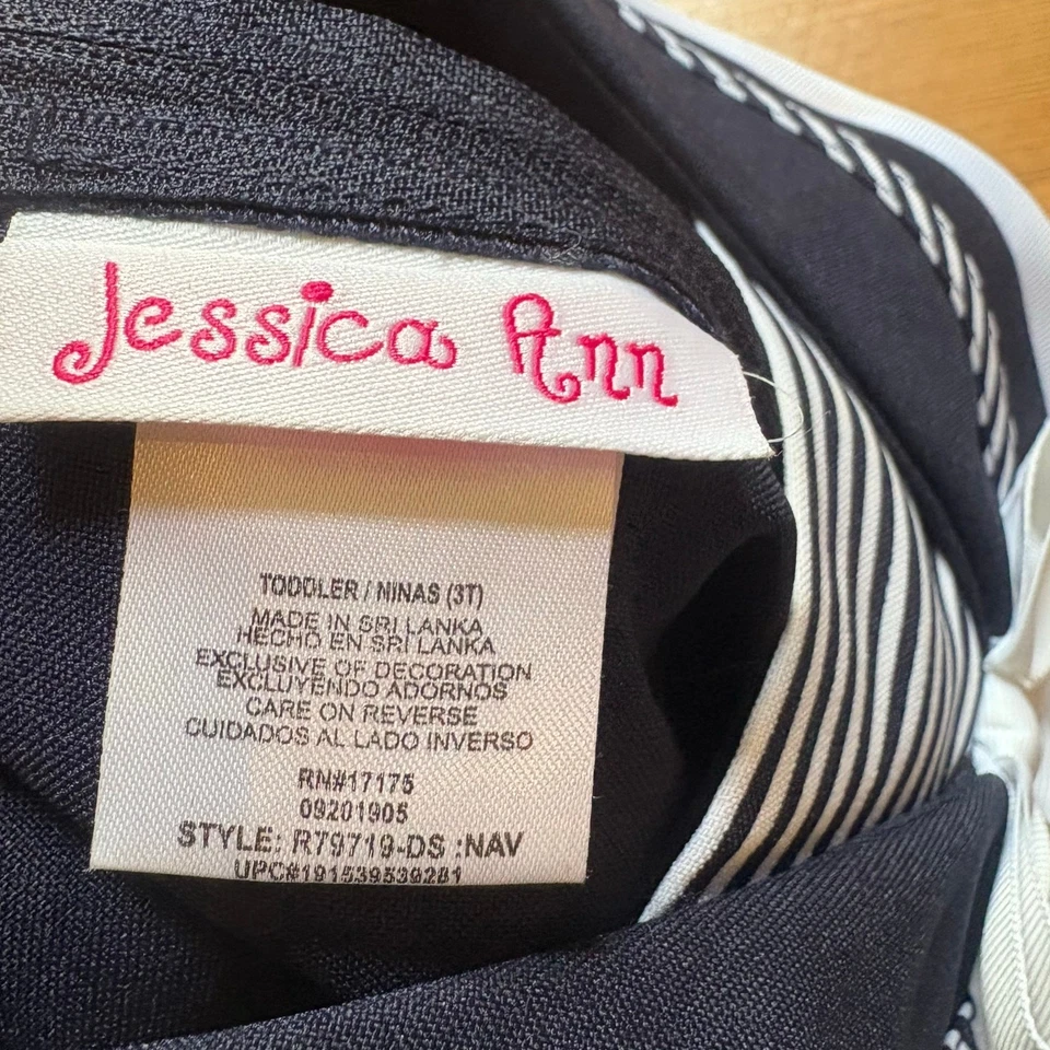 Vestido Jessica Ann azul oscuro blanco azul marino manga corta niñas TALLA 3T Foto 4 de 4