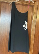 Forever 21 Black Bodycon One Shoulder Dress With White Flower Cut Out Size Small