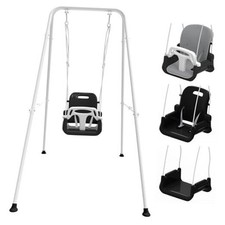 Toddler Swing with Soft Cushion, Foldable Indoor  Outdoor Baby Swing, Black