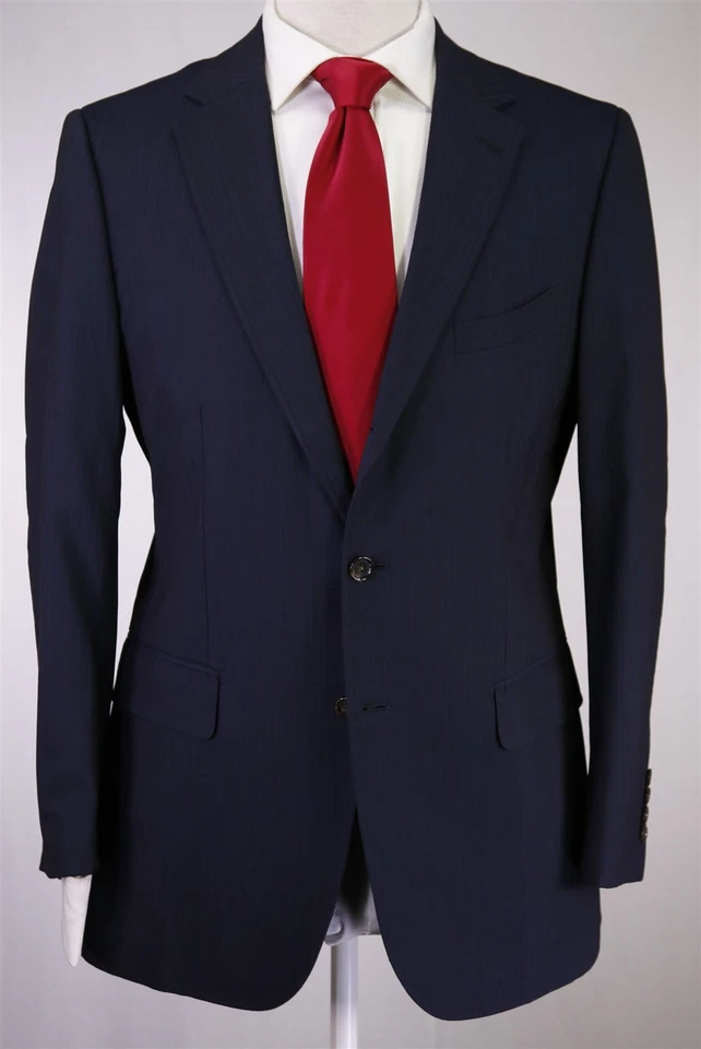 Traje de Viaje Paul Stuart Azul Marino Rosa Rayas 2-Btn Lana Japón 40S Foto 2 de 4