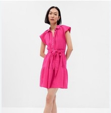 Gap Crinkle Gauze Flutter Sleeve Mini Pink Shirt Dress Size Petite Small NWT