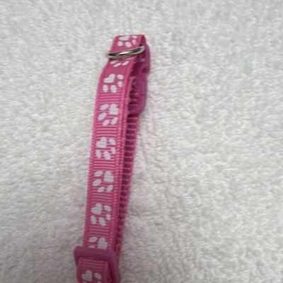 Pink Nylon Adjustable Cat Collar with White Paw Prints, Standard Cat Collar Type