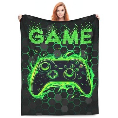 Green Game Controller Flannel Throw Blanket Boys Gaming Lovers 50x40 Inch
