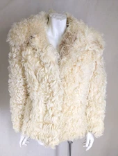 CURLY LAMB L Jacket Vtg 70s Mongolian Fur Shearling Ivory/Brown Natural