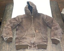Carhartt Sandstone Jacket Quilt Lined Youth XL 14/16 YYJ130 DKB Dark Brown