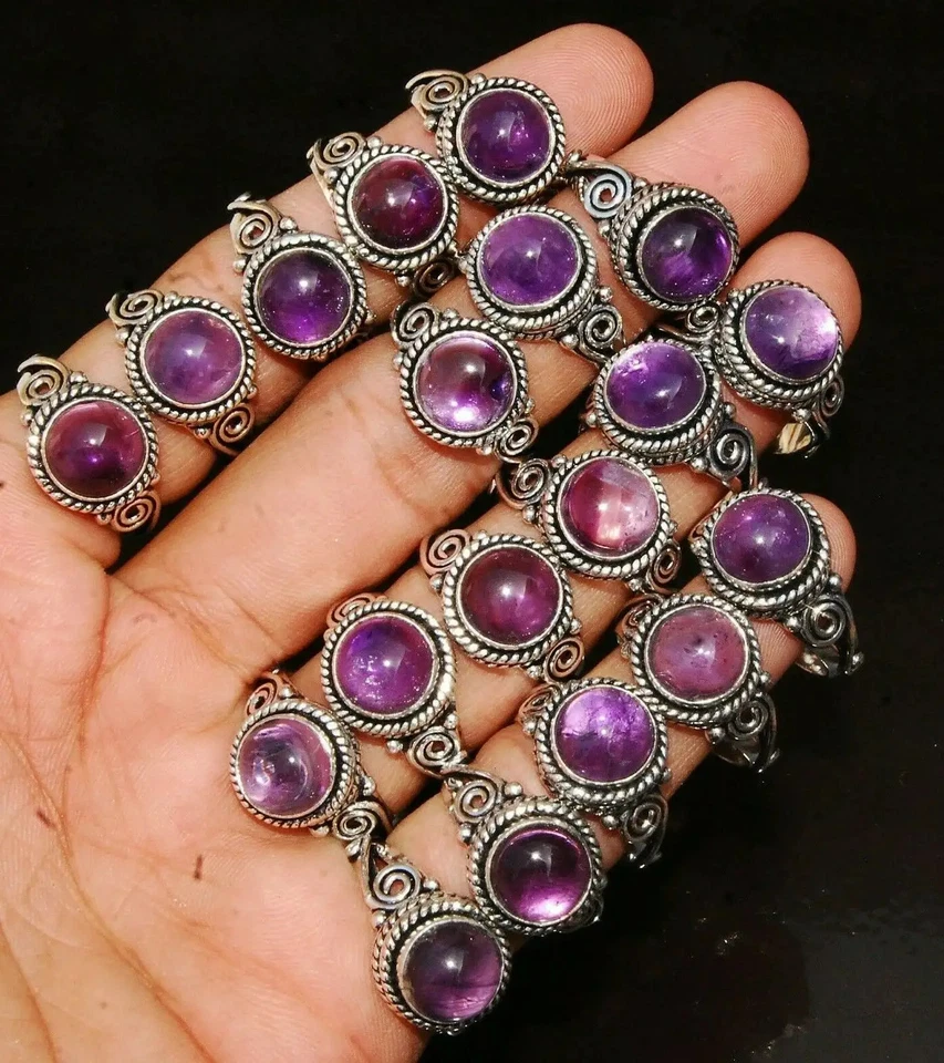 Lot de 1 bague en argent sterling 925 plaqué améthyste hippie bijoux cadeau - Photo 1/1