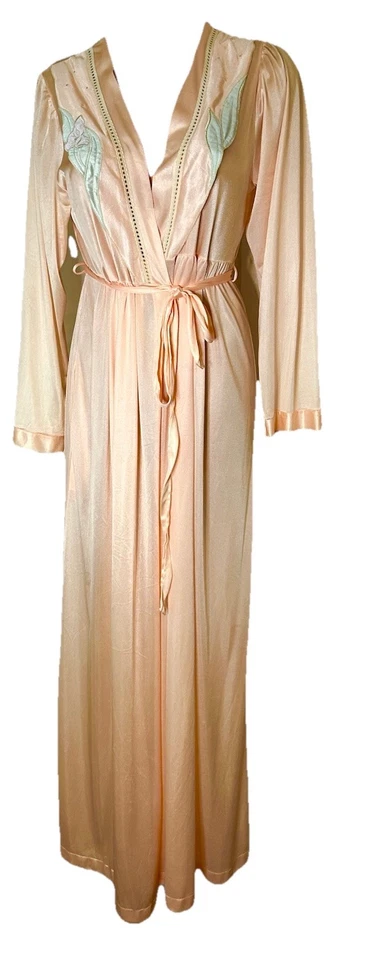 Camisón Vintage Gilead Rosa Peignoir Bata Bordada Apliques Nylon Pequeño Foto 2 de 4